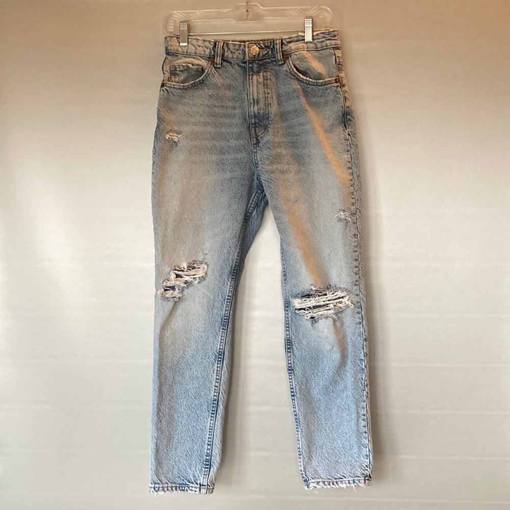 Zara Light Blue Distressed High Rise Straight Jeans Size 4
